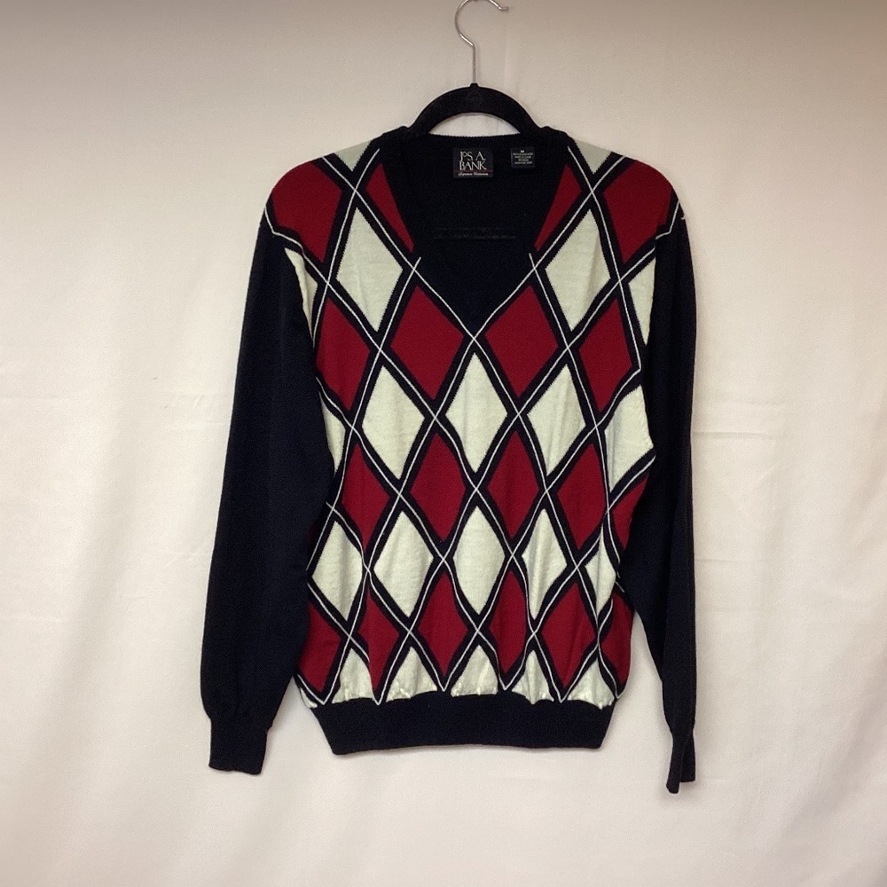 Jos.A. Bank sweater merino wool argyle print preppy luxurious classic men’s SZ M
